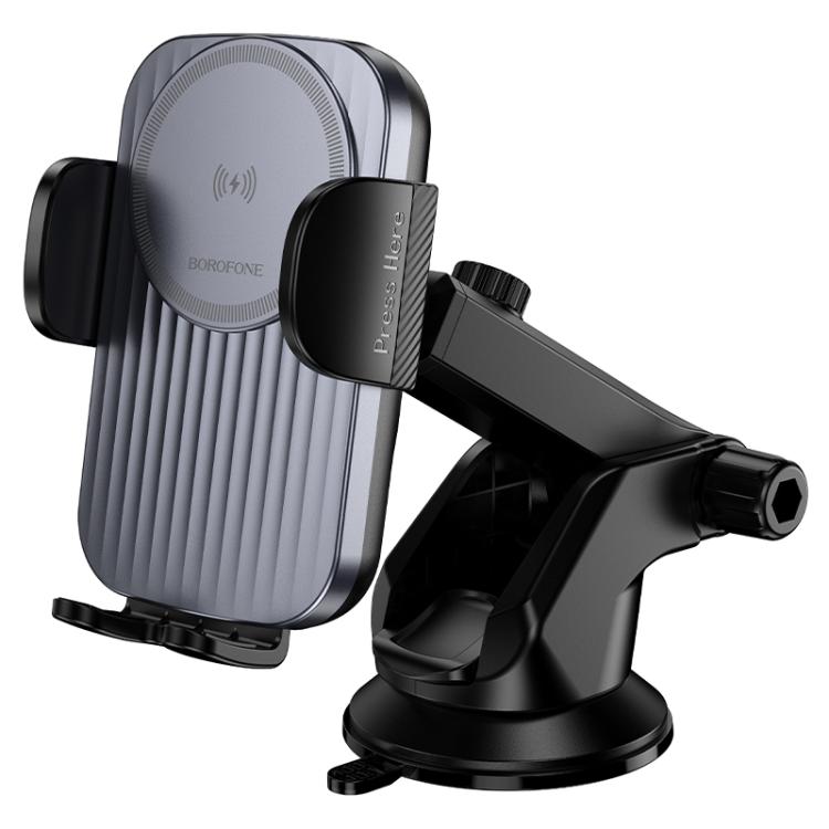 BH222 | Borofone Leading Push-Type Wireless Fast Charging Car Holder | Center Console | Black