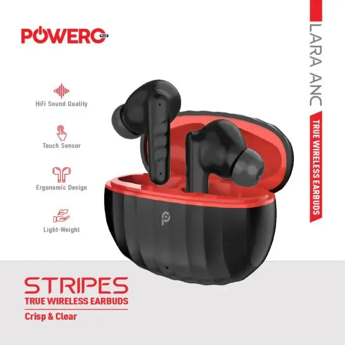 PowerO+ Stripes True Wireless Earbuds - Black & Red - GulfStore.com