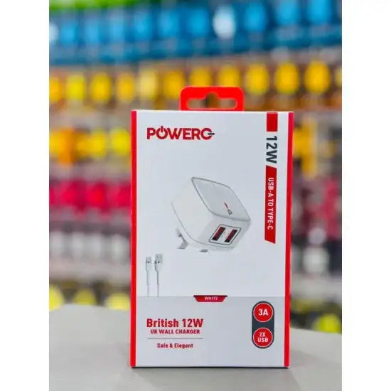 Powero+ British Dual USB 3A Adapter With Lightning Cable White - GulfStore.com
