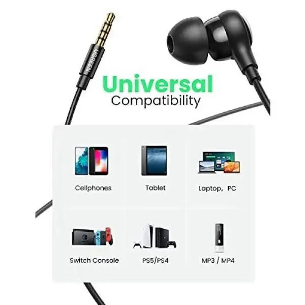 UGreen 3.5mm Earphones, Wired Earphones - Black - GulfStore.com