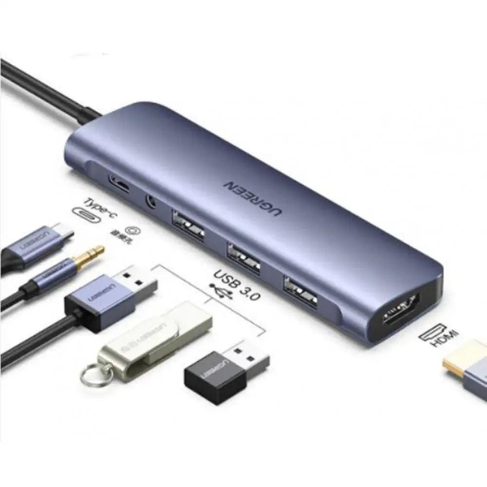UGreen USB-C 6 in 1 Hub (HDMI + 3 * USB 3.0 + 3.5mm AUX + USB-C PD Port - GulfStore.com