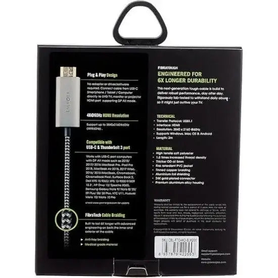 ENERGEA FIBRATOUGH USB-C TO HDMI CABLE 2M - BLACK - GulfStore.com