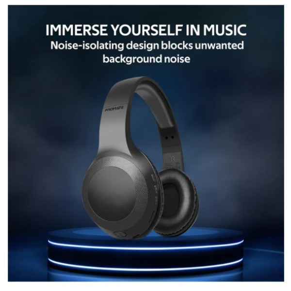 Promate LaBoca High Fidelity Over-Ear Wireless Headphone, Black