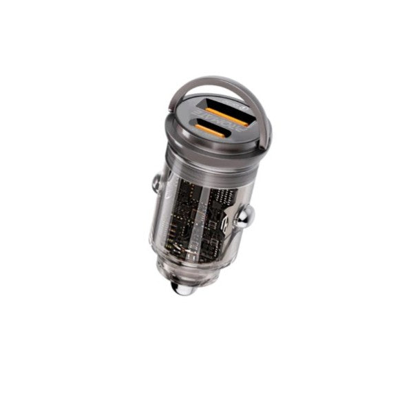 Promate 65W RapidCharge™ Transparent Mini Car Charger with Power Delivery & QC 3.0 - TransDrive-65W