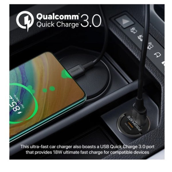 Promate 65W RapidCharge™ Transparent Mini Car Charger with Power Delivery & QC 3.0 - TransDrive-65W