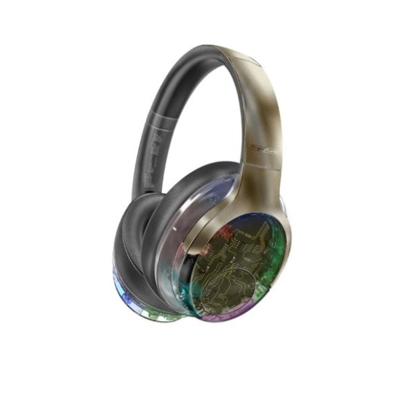 Promate Active Noise Cancelling Hi-Fi Stereo Wireless Headphones with RGB Lights, Gun Metal