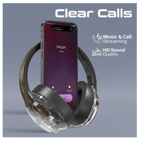 Promate Active Noise Cancelling Hi-Fi Stereo Wireless Headphones with RGB Lights, Silver