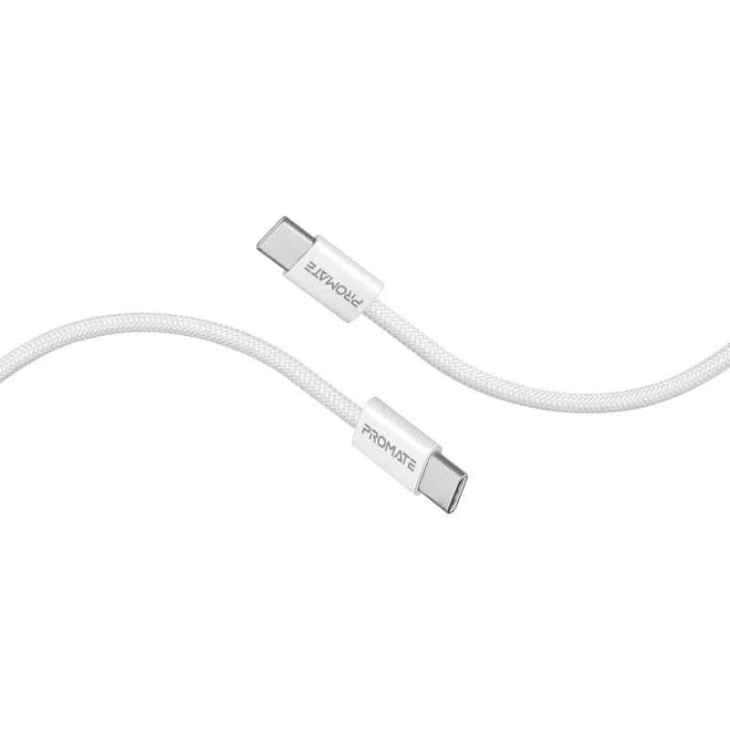 PROMATE 1.2M Ultra-Fast 60W Power Delivery USB-C Fabric Braided Cable - White
