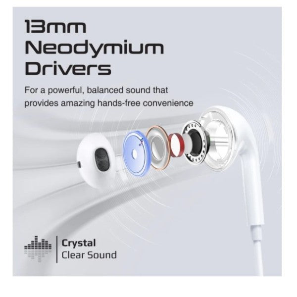 Dynamic In-Ear Wired Mono Earphone with USB-C Connector - White