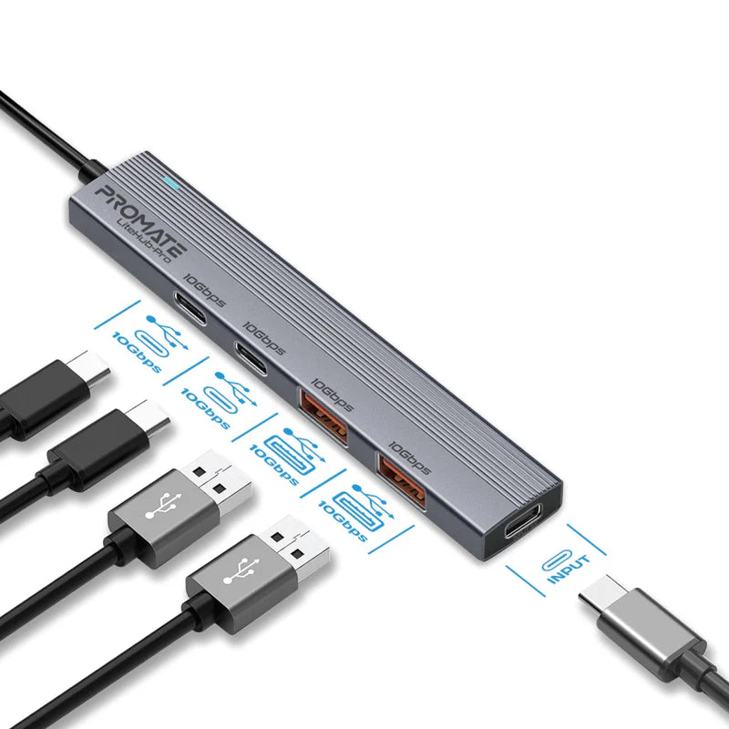PROMATE Multi-Port 10Gbps USB-C Data Hub • 2 x USB-A 10Gbps ports