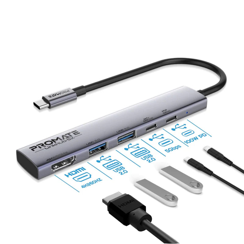 PROMATE 4K@60Hz Multi-function High Speed USB-C Hub with 100W Power Delivery