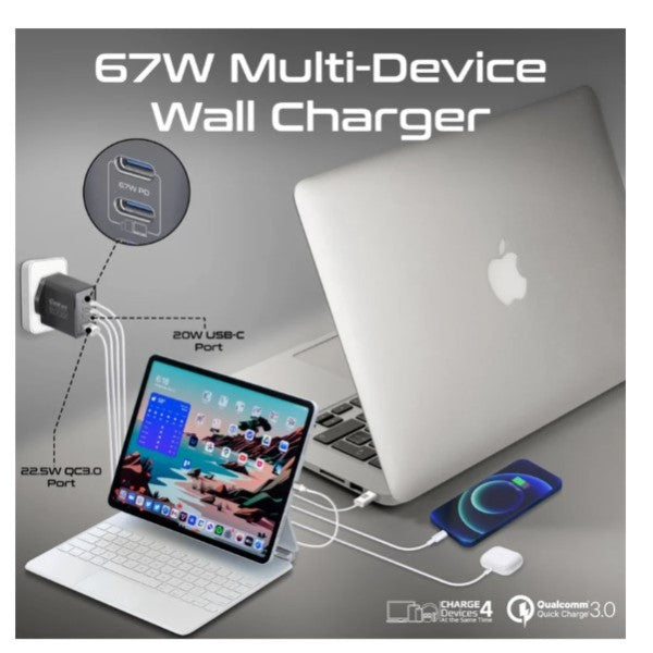 67W Power Delivery GaNFast™ Charger with Quick Charge 3.0 - Black