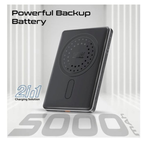 باور بانك بروميت 5000 مللي أمبير، مصنوع من الألومنيوم فائق النحافة، متوافق مع تقنية ماج سيف للشحن اللاسلكي، BLADE-5 - أزرق