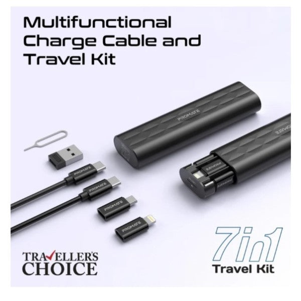 Compact All in 1 Charging Cable and Travel Kit • USB-C to Lightning, USB-A, Micro-USB Adaptors