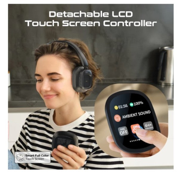 سماعات رأس هجينة عالية الوضوح بتقنية إلغاء الضوضاء النشط مع وحدة تحكم بشاشة لمس LCD مغناطيسية قابلة للفصل