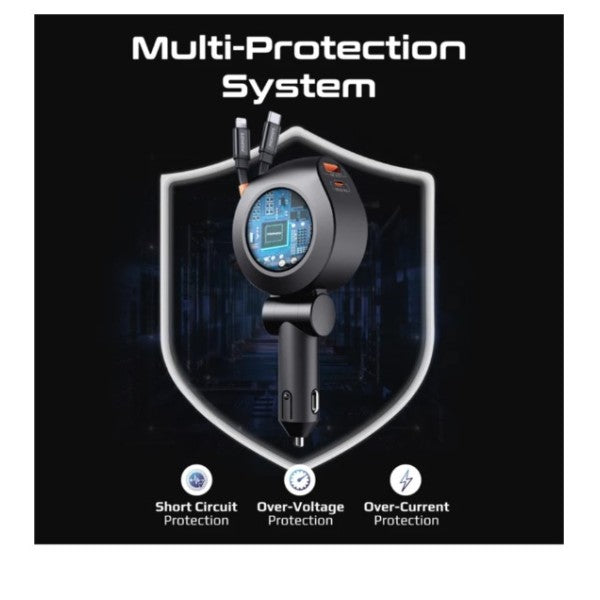 Promate 88W Multi-Port Car Charger with Dual Retractable USB-C Cables - DRIVEGEAR-R2