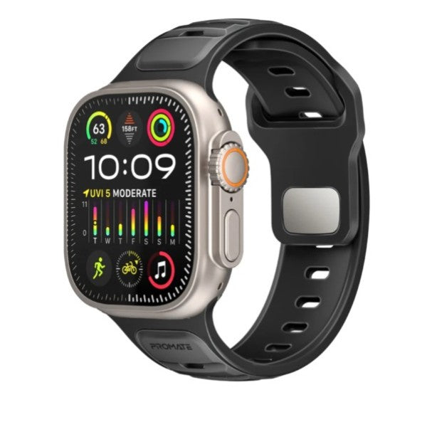 Promate Durable Two-Toned Silicone Sporty Apple Watch Band, Black