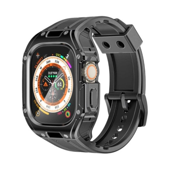 جراب حماية متين لساعة أبل من بروميت مع سوار ساعة من مادة TPU، أسود