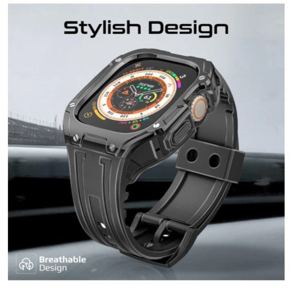 جراب حماية متين لساعة أبل من بروميت مع سوار ساعة من مادة TPU، أسود