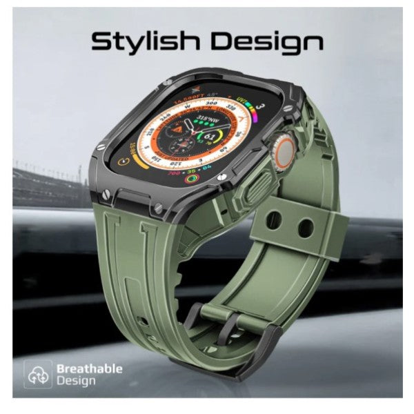 جراب حماية متين لساعة أبل من بروميت مع سوار ساعة من مادة TPU، لون أخضر داكن