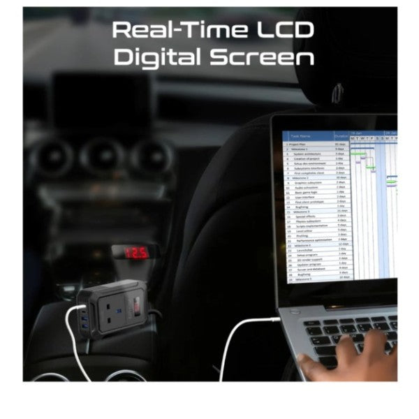 Promate Multi-Port DC to AC Power Inverter with 200W AC Socket - Inverto-200W