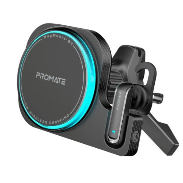 2-in-1 MagSafe Compatible 15W Wireless Car Charger with Built-in Wireless Mono ENC Earphone