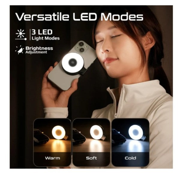 Promate 360° Rotatable Ultra-Slim MagSafe Compatible Rechargeable LED Ring Light, Black - Maghalo Pro