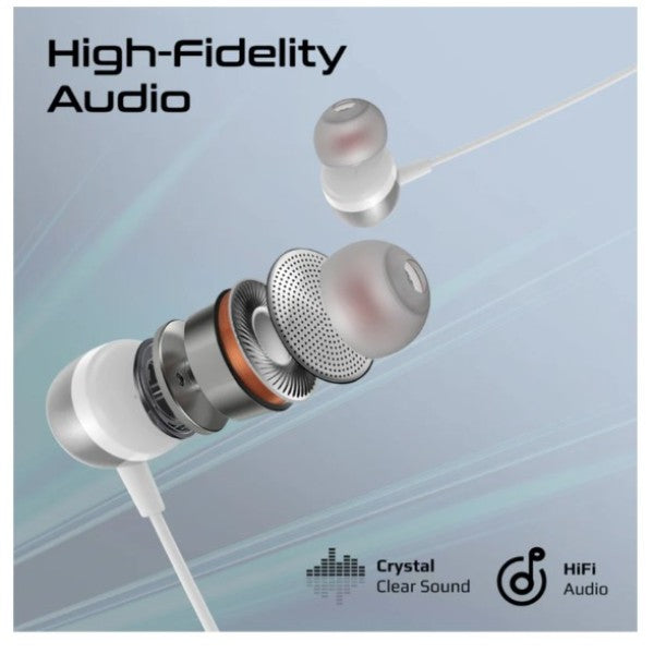 سماعة أذن ستيريو سلكية داخلية مريحة من بروميت مزودة بمنفذ USB-C وتقنية ENC، لون أبيض