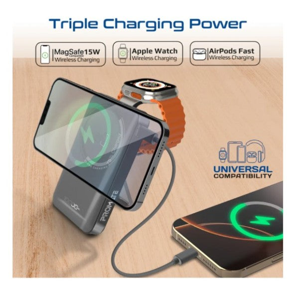 بنك طاقة بروميت فائق الصغر بسعة 10000 مللي أمبير، 3 في 1، متوافق مع تقنية ماج سيف، يدعم الشحن اللاسلكي، أسود - مافريكس-3