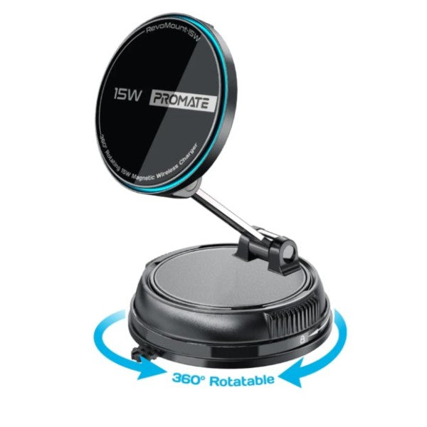 Promate 360° Cradleless 15W MagSafe Compatible SmartPhone Car Charger Mount - RevoMount