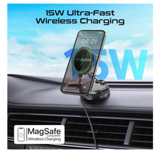 Promate 360° Cradleless 15W MagSafe Compatible SmartPhone Car Charger Mount - RevoMount