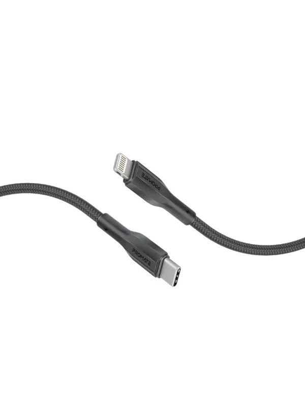 PROMATE XCord-CI.Black Super-Flexible 27W USB-C to Lightning Cable • 3A Standard Charging • 10000+ Bend Lifespan