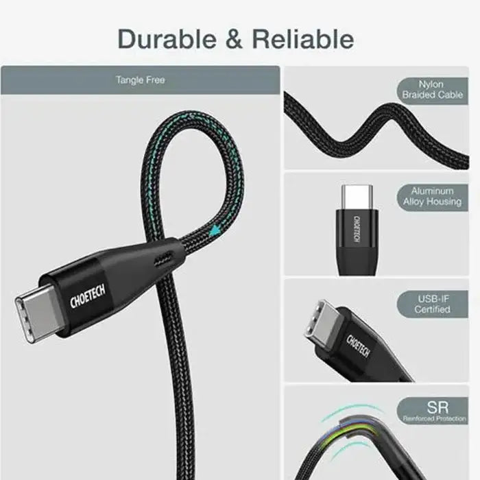 Choetech USB-C To USB-C PD 60W Cable 1.2m - Black XCC-1003 - GulfStore.com