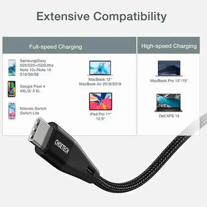 Choetech USB-C To USB-C PD 60W Cable 1.2m - Black XCC-1003 - GulfStore.com