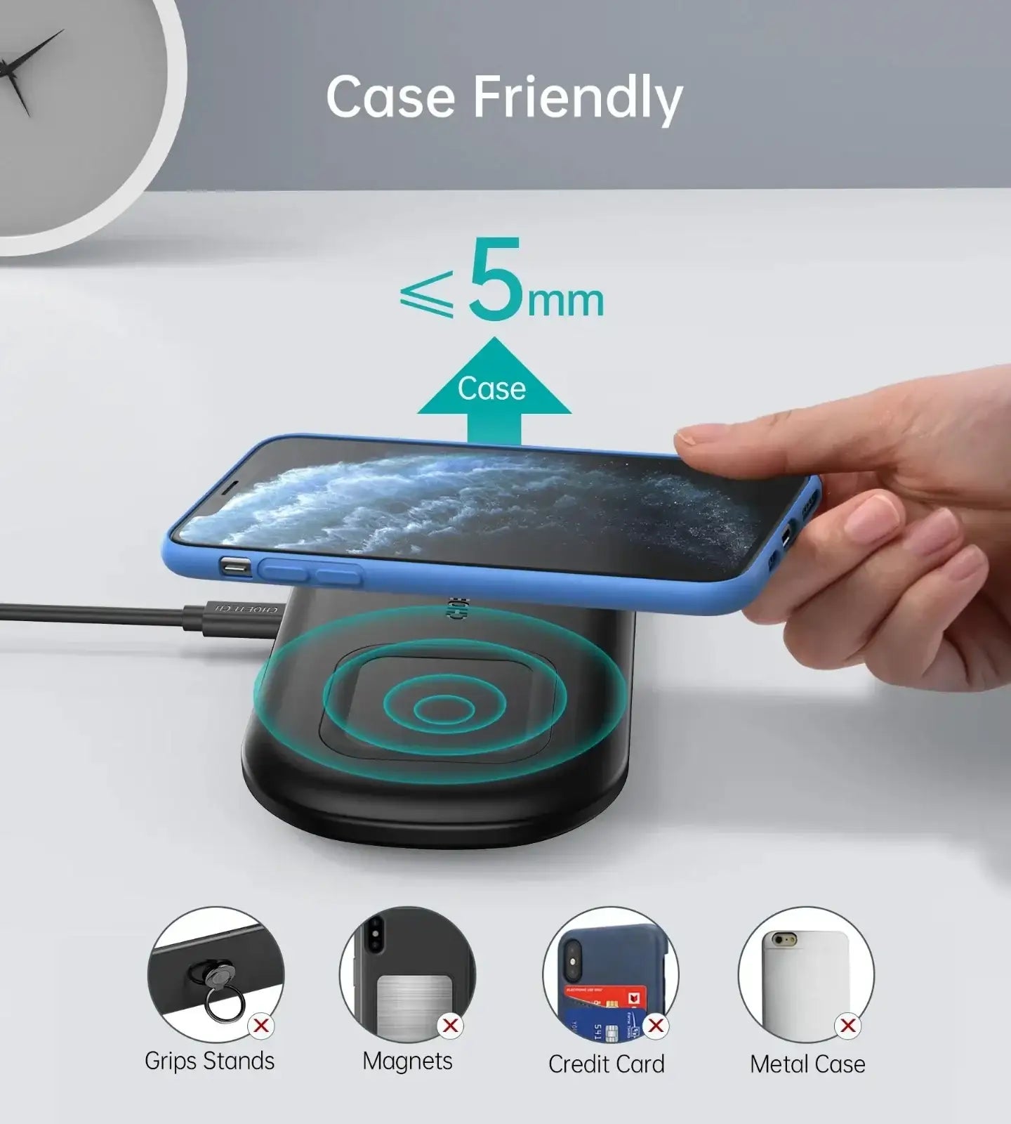 Choetech 2 in 1 Wireless Charger, 10W Max Wireless Charging Pad with Adapter for Galaxy Watch - T570 - GulfStore.com