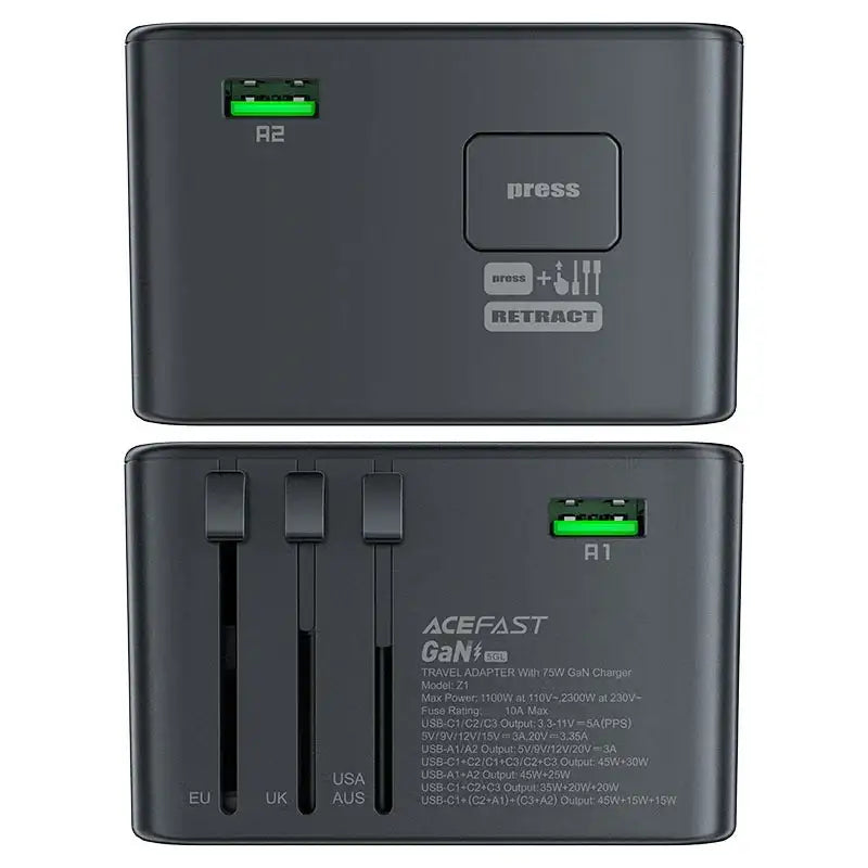 Acefast Charging Adapter Z1 2300W + PD75W GaN (3xUSB-C+2xUSB-A) - GulfStore.com
