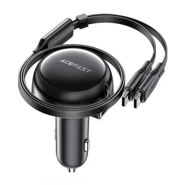 Acefast Car Charger B13, 53W, 2xUSB-C, with retractable cable (black) - GulfStore.com