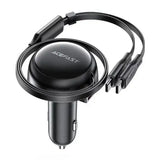 Acefast Car Charger B13, 53W, 2xUSB-C, with retractable cable (black) - GulfStore.com
