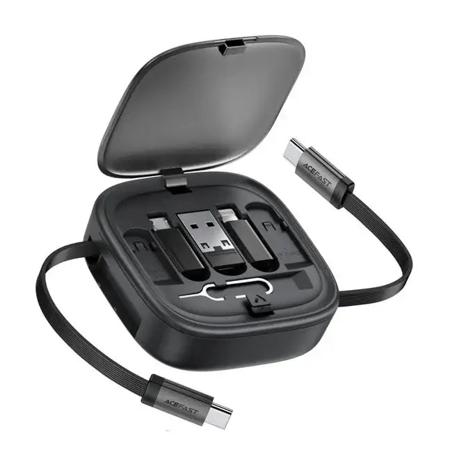 AceFast | 18491 | J3 | Multifunctional Travel Set With Retractable Charging Data Cable | Black - GulfStore.com
