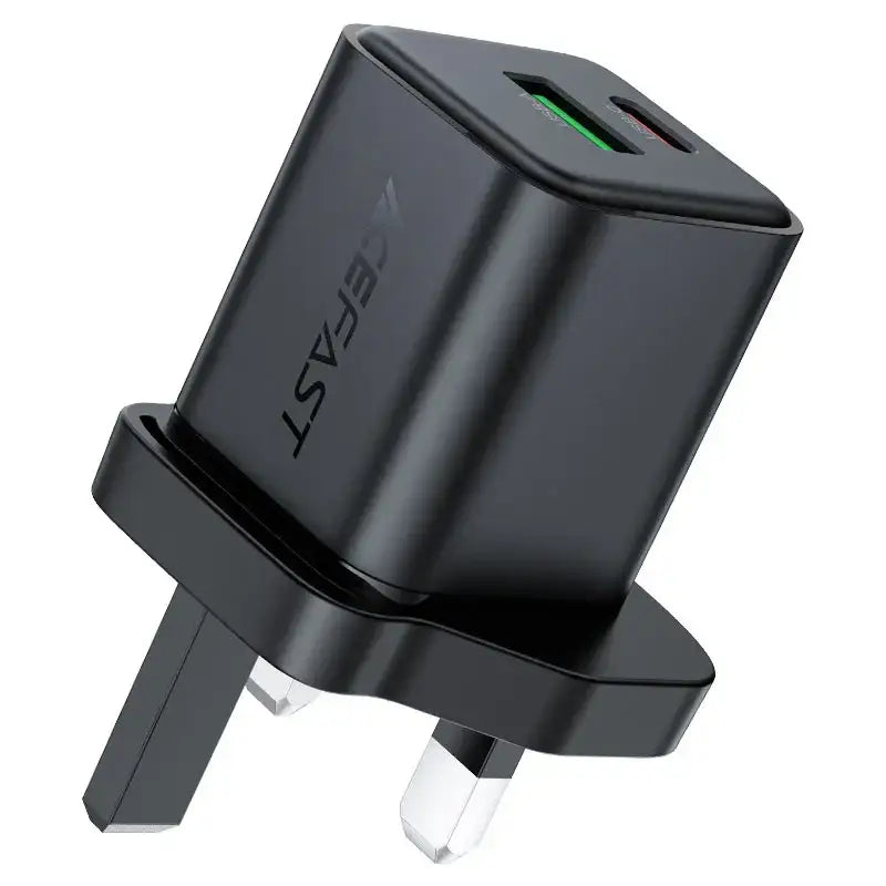 AceFast | 18496 | A127 | PD30W Gan (Usb A+Usb C) Charger | UK | Black - GulfStore.com