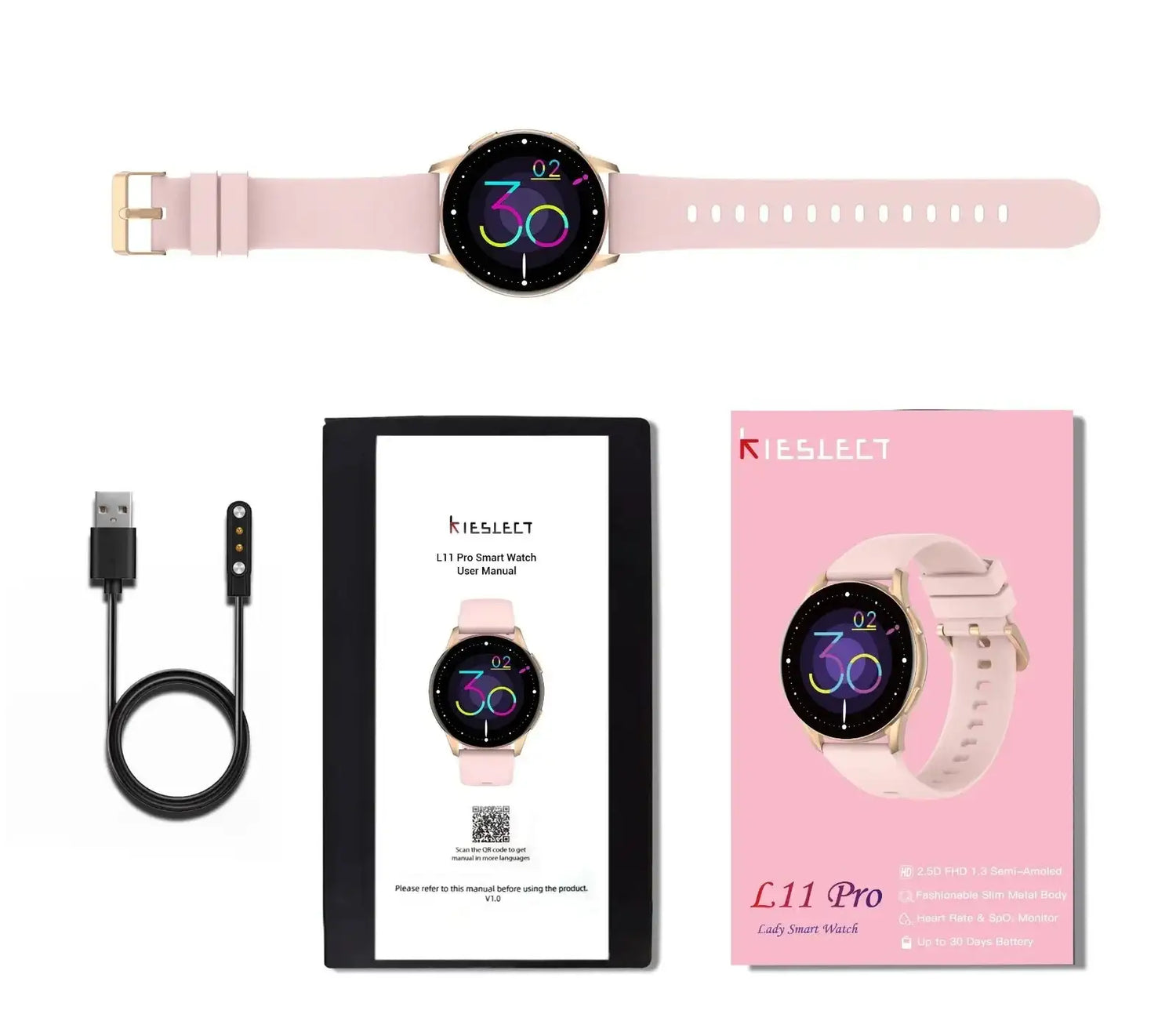 Mi-KIESLECT,Mi- KR, KIESLECT SMART CALLING WATCH , Double Straps PINK+ORANGE - Gold - GulfStore.com