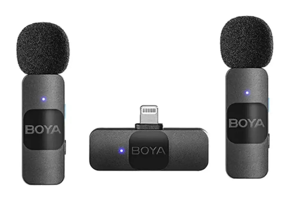 BOYA Smallest 2.4Ghz Wireless Microphone with Lightning connector for iOS device (2TX+1RX) - Black BY-V2 - GulfStore.com