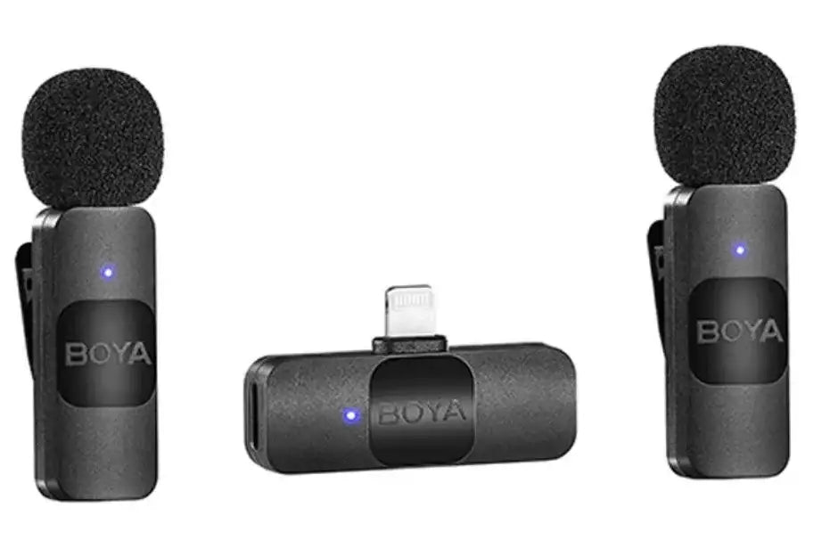 BOYA Smallest 2.4Ghz Wireless Microphone with Lightning connector for iOS device (2TX+1RX) - Black BY-V2 - GulfStore.com