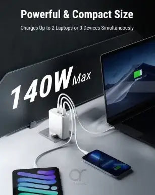 Voltme Revo 140 Triple-Port Wall Charger With GAN Tech 140W – White - GulfStore.com