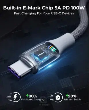 Voltme Powerlink Rugg Double Nylon Cable Type C to Type C 5A / 1M (100W) Emarker Gray - GulfStore.com