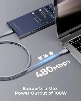 Voltme Powerlink Rugg Double Nylon Cable Type C to Type C 5A / 1M (100W) Emarker Gray - GulfStore.com