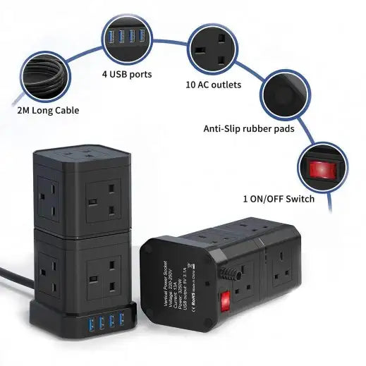Choetech Cube powerstrip 9 outlets with 4 SUB outlets TP-VE4U9K - GulfStore.com