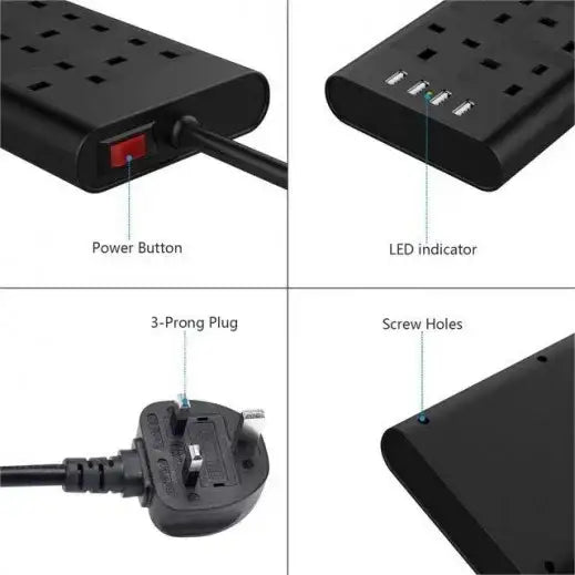 Choetech PowerStrip with 6 UK outlets and 4 USB Ports TP-FA4U6K - GulfStore.com