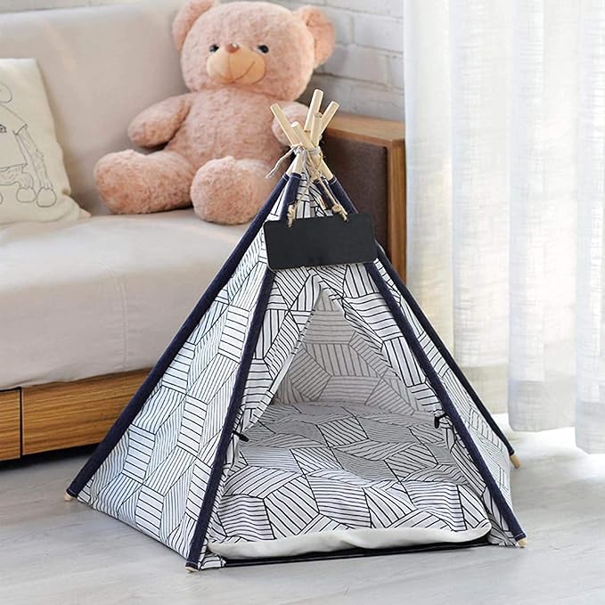 Funcall Pet Teepee Dog& Cat Bed, Portable Pet Tents for Small Dogs or Cats, Puppy Sweet Bed Washable Dog or Cat Houses
