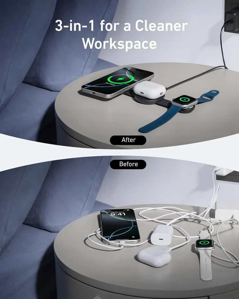 B25M8H11 | Anker MagSafe Compatible 3-in-1 Wireless Charging Station | 15 W | Foldable Wireless